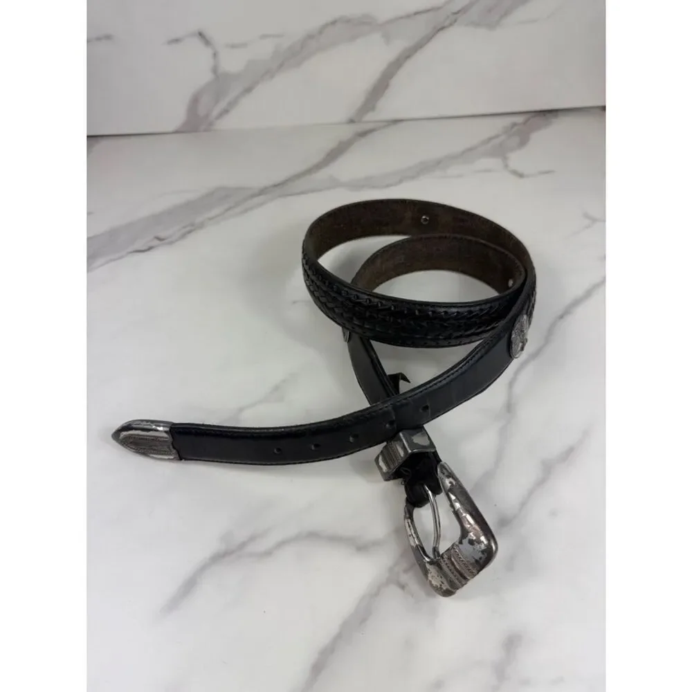 Onyx by Brighton Black Leather Concho Belt Braided Detail Size 30 Western